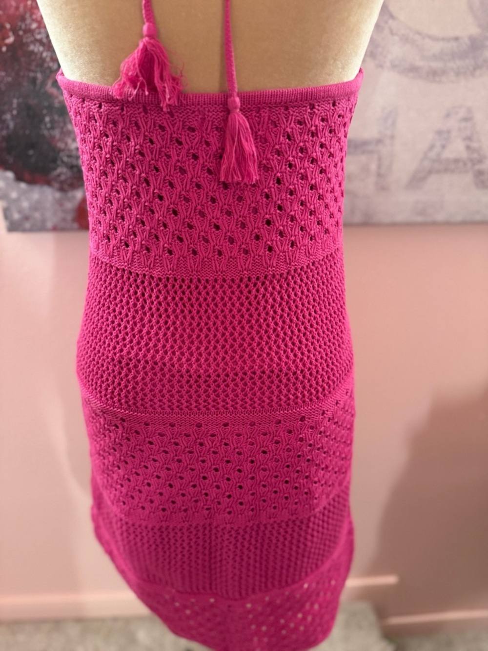 Old Navy Fuchsia Cotton Crochet Halter Knit Dress - Picture 4 of 6